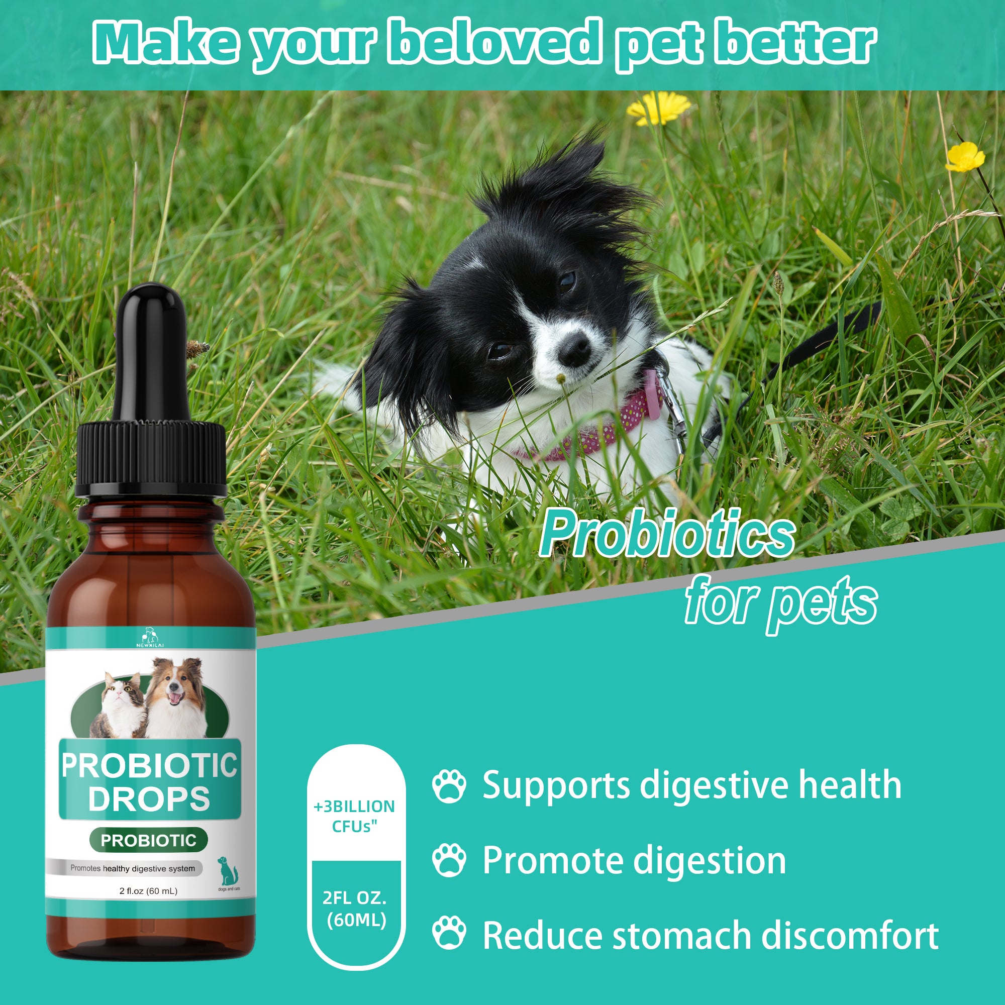 Dog and cat digestive health supplement organic probiotic liquid drop